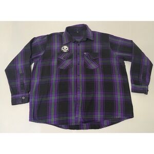 Demons Behind Me Mens Long Sleeve‎ Button-Up Flannel Shirt Purple/Green Size 4XL